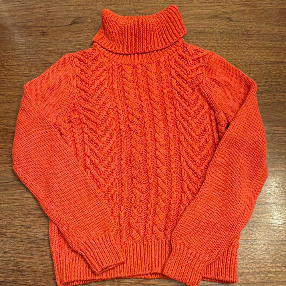 Vintage Woman Lands' End Drifter Cable Fisherman M Orange Preppy Classic